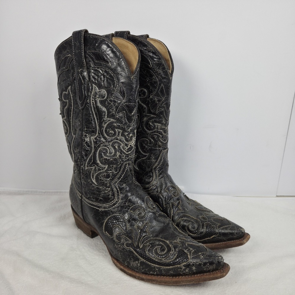 Corral Vintage C2155 Lizard Black Distressed Western Inlay Boots Men's Size 11 D